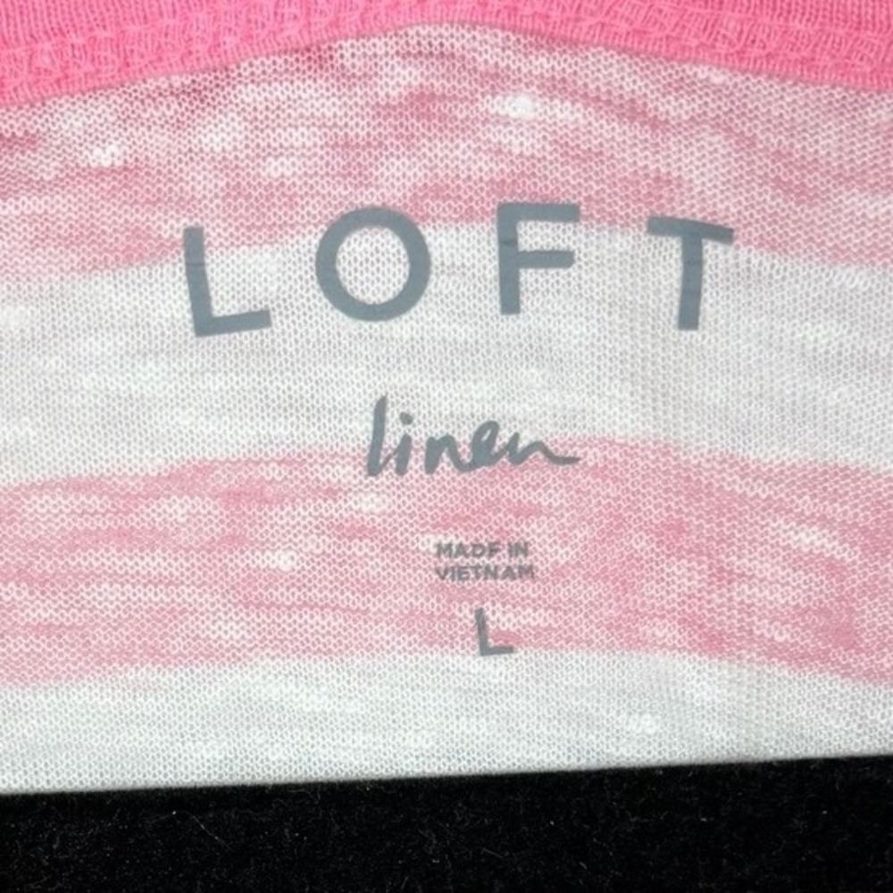 LOFT Linen Pink White Striped Short Sleeve Scoop Neck Top Large - Picture 4 of 7